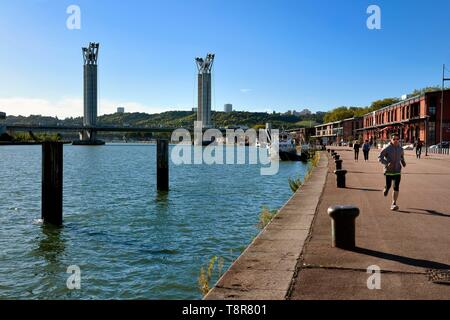 Frankreich, Seine Maritime, Rouen, Gustave Flaubert anheben, Brücke über die Seine und der Böschungen Stockfoto