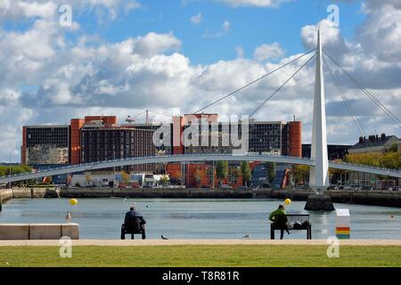 Frankreich, Seine Maritime, Le Havre, die fußgängerbrücke am Bassin du Commerce Stockfoto