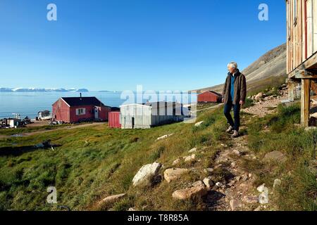 Grönland, Nordwestküste, Murchison Sound im Norden von Baffin Bay, Siorapaluk, die nothern Dorf aus Grönland, die französische Frau Jocelyne Ollivier-Henry Leben in diesem Dorf Stockfoto