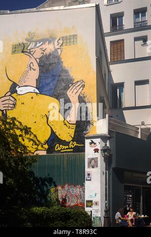 Frankreich, Paris, monumentale Fresko, Tim und Kapitän Haddock von dem Maler Combo auf der Ecke der Rue d'Aboukir und der Rue des Petits Carreaux Stockfoto