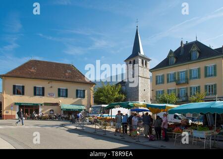 Frankreich, Savoyen, bevor Savoyischen Land, das Dorf Novalaise hosts ein sehr alter Markt am Sonntag Morgen in der Ortsmitte Stockfoto