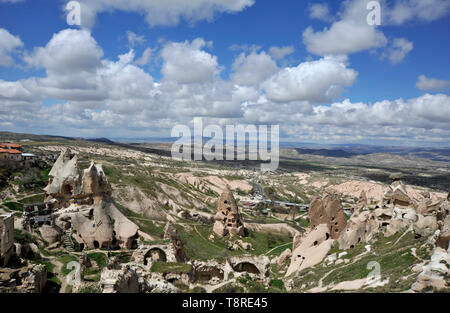 Blick vom Schloss in Uchisar von Kappadokien, Türkei Stockfoto