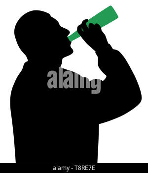 Man Alkohol trinken aus der Flasche. Alkoholismus sucht Problem. Stockfoto