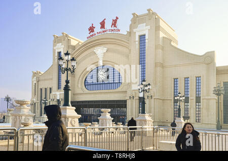 Harbin Railway Station Fassade Gebäude Stockfoto