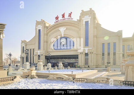 Harbin Railway Station Fassade Gebäude Stockfoto