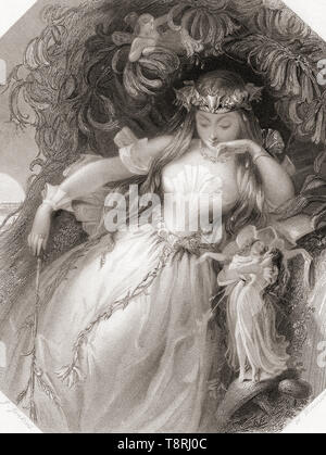 Titania. Wichtigste weibliche Figur aus Shakespeares Sommernachtstraum. Von Shakespeare Gallery, veröffentlicht C 1840. Stockfoto