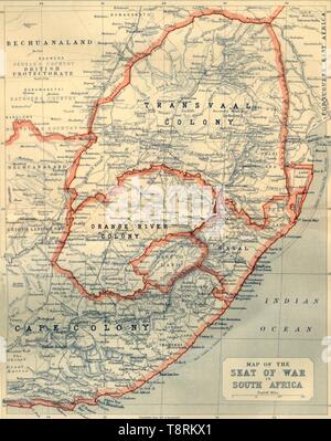 'Map Der Sitz der Krieg in Südafrika", 1901. Schöpfer: John Bartholomew. Stockfoto