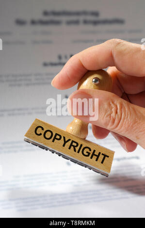 Copyright auf Stempel gedruckt Stockfoto