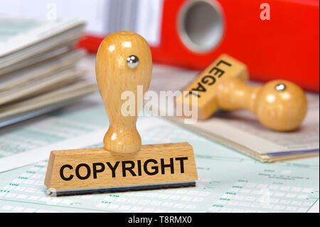 Copyright und rechtliche auf Gummi Stempel gedruckt Stockfoto