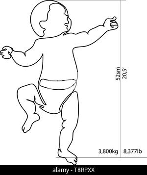 Durchgehende Linie zeichnen. Full-wachstum Baby für Höhe und Gewicht Messung. Vector Illustration. Konzept für Logo, Karte, Banner, Poster, Flyer Stock Vektor