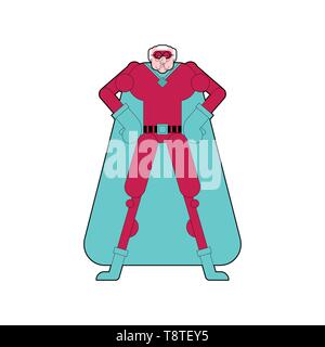 Großvater Superhelden. Super Opa in Maske und Regenmantel. Starke alte Mann Stock Vektor