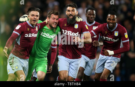 Aston Villa Jack Grealish (links), Jed lenken und Meile Jedinak feiern Sieg während der Himmel Wette Meisterschaft, Play-Off, zweite Bein Match in West Bromwich, West Bromwich. Stockfoto