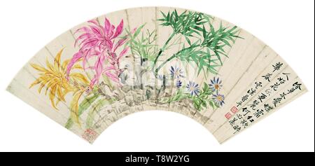 Qing Shouping Shouping Berglandschaft Blume Ventilator 8 Blatt Stockfoto