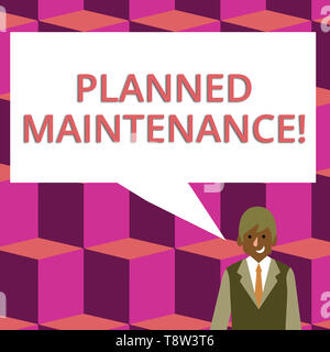 Text Zeichen zeigen, geplante Wartung. Business Foto Text reventive Wartung durchgeführt mit einem festen Plan Geschäftsmann lächelnd und im Gespräch mit Stockfoto