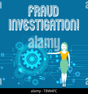 Text Zeichen zeigen Untersuchungen zur Betrugsbekämpfung. Business Foto präsentieren zu ermitteln, ob ein Betrug stattgefunden hat, Frau und präsentieren t Stockfoto