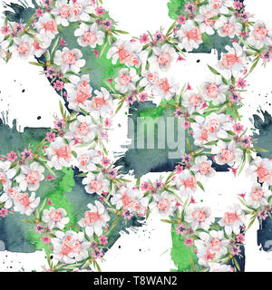 Blumenstrauß Blumen botanischen Blumen. Aquarell Hintergrund Abbildung. Nahtlose Muster. Stockfoto