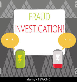 Text Zeichen zeigen Untersuchungen zur Betrugsbekämpfung. Business Foto präsentieren zu ermitteln, ob ein Betrug stattgefunden hat, vollständig aufgeladen und entladen Ba Stockfoto