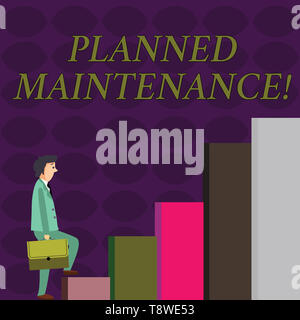 Text Zeichen zeigen, geplante Wartung. Business foto Präsentation reventive Wartung durchgeführt mit einem festen Plan Geschäftsmann eine Briefca Stockfoto