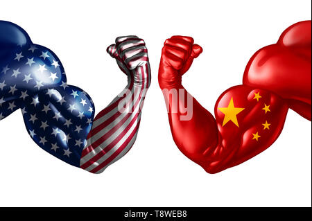 China Handelskrieg mit den USA oder Vereinigten Staaten und amerikanische Tarife als eine Politik Konflikt mit zwei gegenüberliegenden Handelspartner als wirtschaftliche importieren. Stockfoto