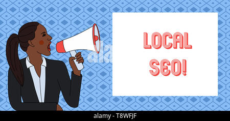 Handschrift text Lokale Seo. Konzeptionelle Foto unglaublich effektive Art und Weise in die Nähe von Geschäft online zu vermarkten Stockfoto