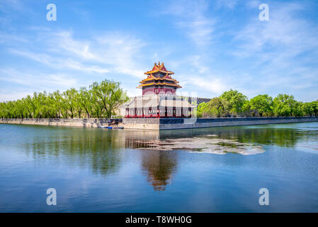 Ecke Turm an der Verbotenen Stadt, Peking, China Stockfoto