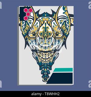 Vector Illustration. Mecha heilige Geometrie. Für t-shirt, Poster, Aufkleber. Linienstil an. - Vektor Stock Vektor