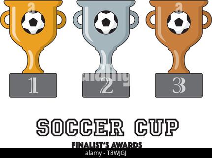 Soccer Cup Finalisten Auszeichnungen in Gold, Silber und Bronze Vektor Symbole Stock Vektor