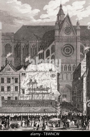 Die Kirche St. Eustache, Paris, antiken Stahl Gravierte drucken, 1831 Stockfoto