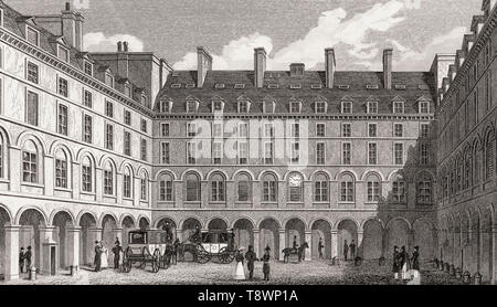 Cour du Ministre des Finances, Paris, antiken Stahl Gravierte drucken, 1831 Stockfoto