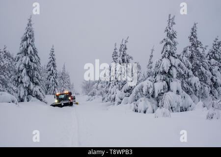 Winterlandschaft tief im Schnee mit einer Schiene - Schrittmacher für Cross Country - Skifahren im hohen Schnee stecken Stockfoto