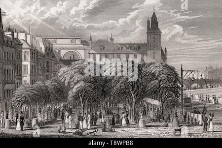 Marché aux fleurs Reine-Elizabeth-II, Paris, antiken Stahl Gravierte drucken, 1831 Stockfoto