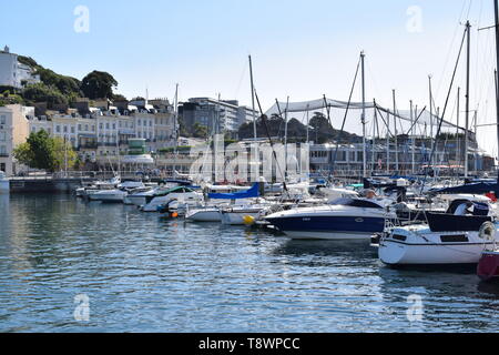 Boote in der Nähe der Küste von Devon. Stockfoto