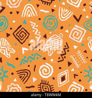 Afrikanische Kunst nahtlose Muster Abbildung mit bunten tribal Dekoration. Wild boho Hintergrund Design. Stock Vektor