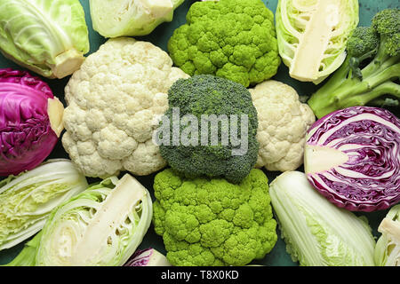 Verschiedene Arten von Kohl auf der Farbtabelle Stockfoto