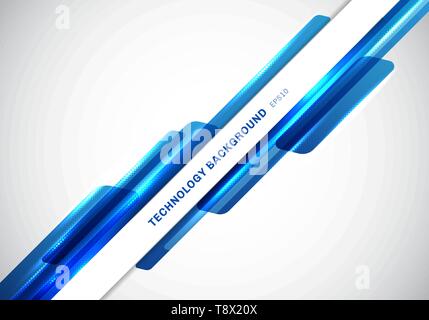 Abstrakte Kopf blau glänzenden geometrischen Formen überlappenden bewegen Technologie futuristischen Stil Präsentation auf weißem Hintergrund mit kopieren. Vektor il Stock Vektor