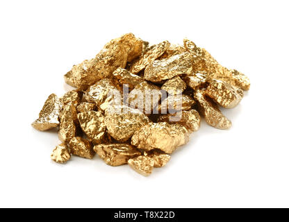 Gold-Nuggets auf weißem Hintergrund Stockfoto