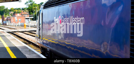 Great Western Railway zur Londoner Paddington erwartet von Exeter St Davids Station im Sommer 2017 zu verlassen. Stockfoto