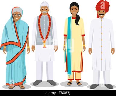 Familie und soziale Konzept. Indische person Generationen in verschiedenen Altersstufen. Eingestellt von erwachsenen Menschen in traditionellen Nationale Kleidung. Vater, Mutter Stock Vektor