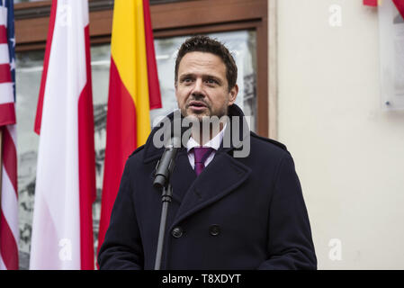 Warszawa, Mazowieckie, Polen. 15 Mai, 2019. Bürgermeister von Warschau, Rafal Trzaskowski wird beobachtet, als er während der Zeremonie. Credit: Attila Husejnow/SOPA Images/ZUMA Draht/Alamy leben Nachrichten Stockfoto