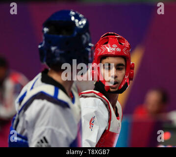 Nationale Taekwondo Centre, Manchester, UK. 15 Mai, 2019. Taekwondo-WM, Tag 1; Hassan Haider (GBR) bei seinem Kampf mit den Renditen Yskak (KAZ) in der Vorrunde der Weltmeisterschaft Credit: Aktion plus Sport/Alamy leben Nachrichten Stockfoto