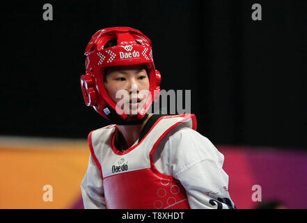 Nationale Taekwondo Centre, Manchester, UK. 15 Mai, 2019. Taekwondo-WM, Tag 1; Xueqin Tan (CHN) während ihrer Zeitraum mit Yvette Yong (CAN) in der Vorrunde bei der Wm Credit: Aktion plus Sport/Alamy leben Nachrichten Stockfoto