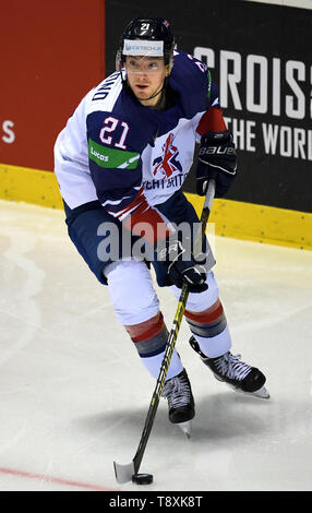 Kosice, Slowakei. 15 Mai, 2019. Eishockey: WM, USA - Großbritannien, Vorrunde, Gruppe A, 4.Spieltag in der Arena. Großbritanniens Mike Hammond in Aktion. Credit: Monika Skolimowska/dpa-Zentralbild/dpa/Alamy leben Nachrichten Stockfoto