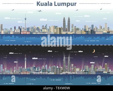 Kuala Lumpur Skyline der Stadt bei Tag und bei Nacht Vector Illustration Stock Vektor