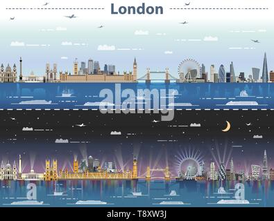 London City Skyline bei Tag und Nacht Vector Illustration Stock Vektor