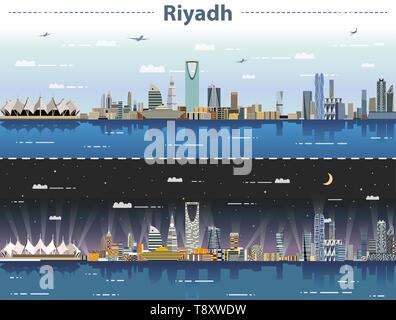 Riyadh City Skyline bei Tag und Nacht Vector Illustration Stock Vektor