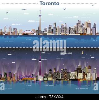 Toronto City Skyline bei Tag und Nacht Vector Illustration Stock Vektor