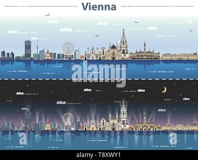 Skyline der Stadt bei Tag und bei Nacht Vector Illustration