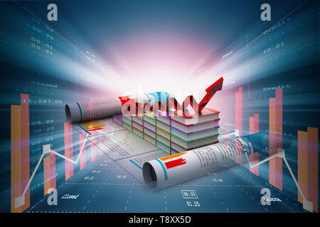 Business graph und die Bücher der Registrieren Stockfoto