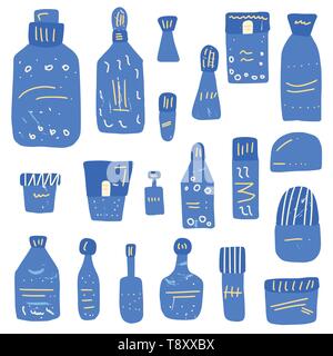 Satz von Schönheit. Hygiene Fläschchen, Röhrchen und Pakete im flachen Stil. Vector Illustration. Stock Vektor