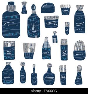 Satz von Schönheit. Hygiene Fläschchen, Röhrchen und Pakete im flachen Stil. Vector Illustration. Stock Vektor